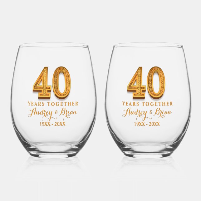 40th Anniversary Personalized Weinglas Ohne Stiel (Vorderseite)