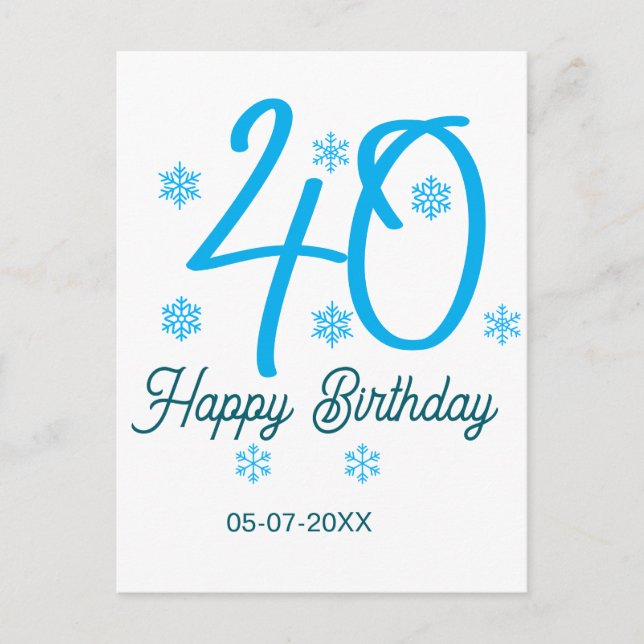 40th birthday add name date year blue template postkarte (Vorderseite)