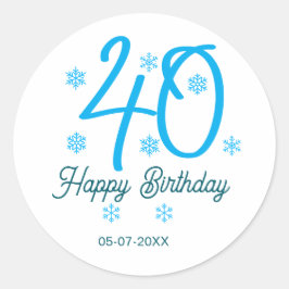 40th birthday add name date year blue template runder aufkleber