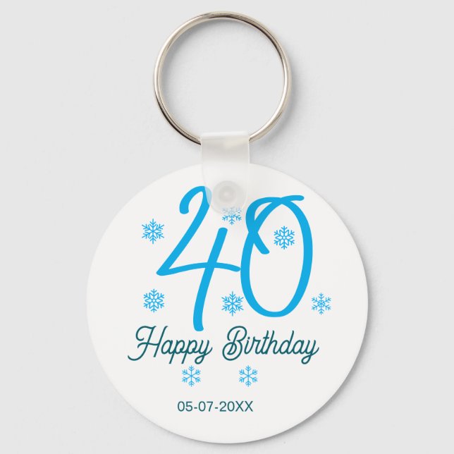 40th birthday add name date year blue template schlüsselanhänger (Vorderseite)