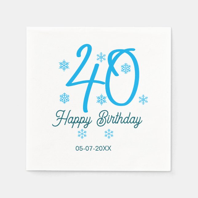 40th birthday add name date year blue template serviette (Vorderseite)