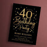 40th Birthday Black Gold Einladung<br><div class="desc">40th birthday party invitation in black and gold. Trendy modern design,  perfect for a stylish men's or women's bday celebration. Features script font and confetti. Customize with your own details. Printed Zazzle invitations or instant download digital printable template.</div>
