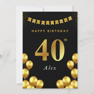 40th Birthday Card Black and Gold Balloons Karte