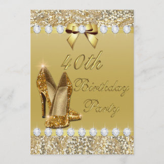 40th Birthday Classy Gold Heelses Sequins Diamonds Einladung