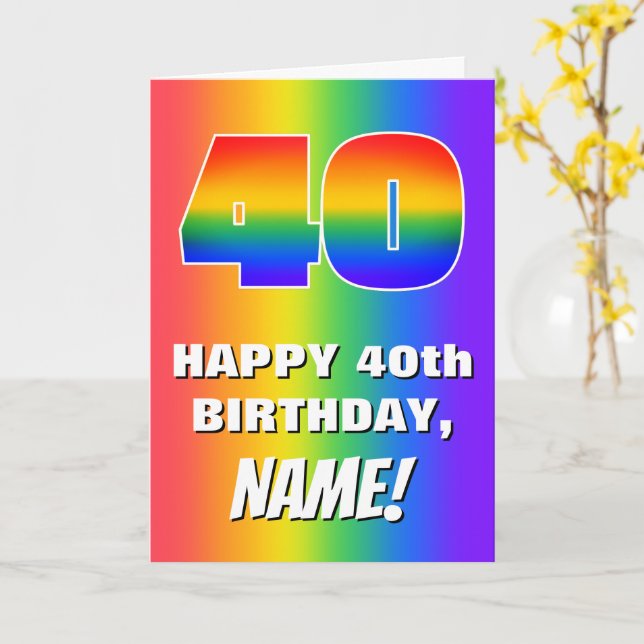 40th Birthday: Colorful, Fun Rainbow Pattern # 40 Karte (Gelbe Blume)