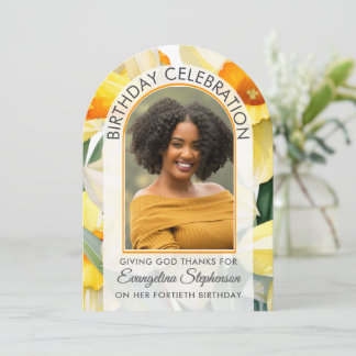 40th Birthday Modern Arch Floral DAFFODILS Photo Einladung