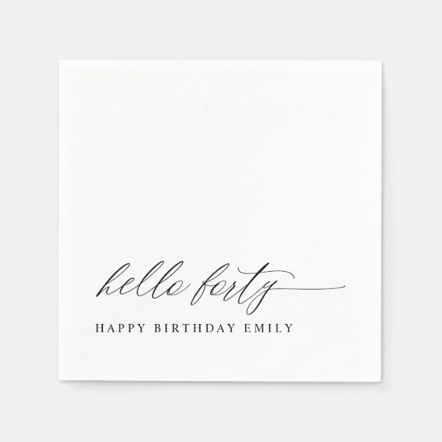 40th Birthday Party Hello 40 Modern Milestone Serviette (Vorderseite)