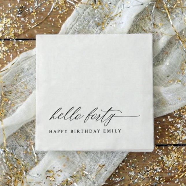 40th Birthday Party Hello 40 Modern Milestone Serviette (40th birthday party napkins - modern elegant black and white hello forty birthday party decor.)