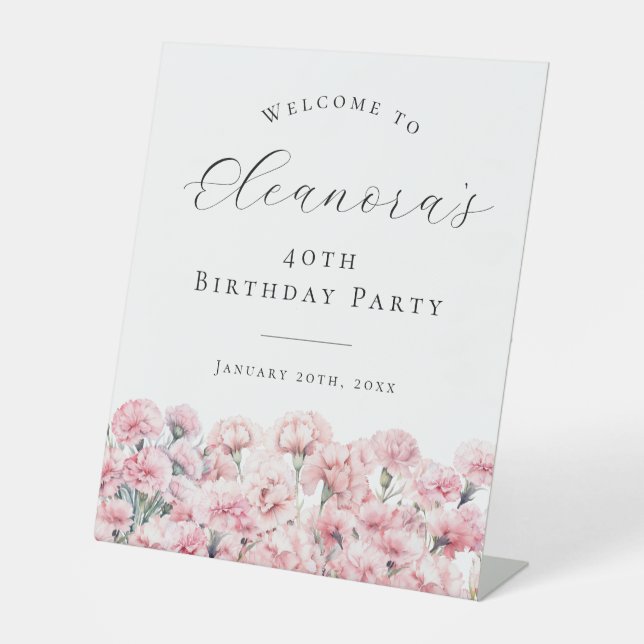 40th Birthday Party January Birth Flower Welcome Sockelschild (Vorderseite)