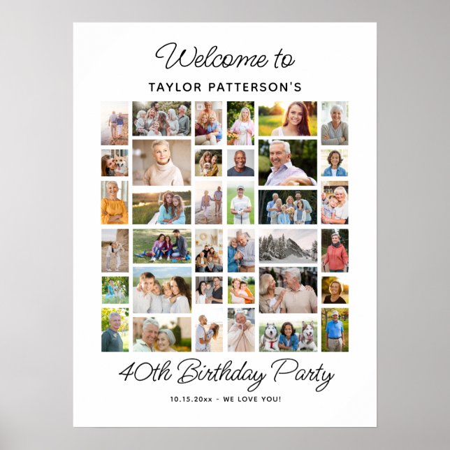 40th Birthday Party Photo Collage, Fun Welcome  Poster (Vorne)