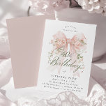 40th Birthday Party Pink Coquette Bow Rose Floral Einladung<br><div class="desc">A large blush pink coquette bow is decorated with elegant pink roses on this birthday invitation. Classic script calligraphy lets your guests know it's a milestone birthday. Easy to personalize with your party details.</div>
