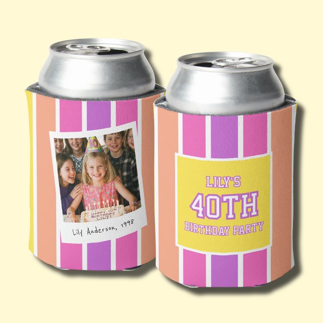 40th Birthday Photo Bright Stripe Dosenkühler (Von Creator hochgeladen)