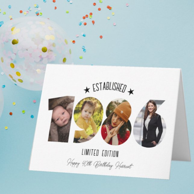 40th birthday Photo Collage established 1986 Dankeskarte (Von Creator hochgeladen)