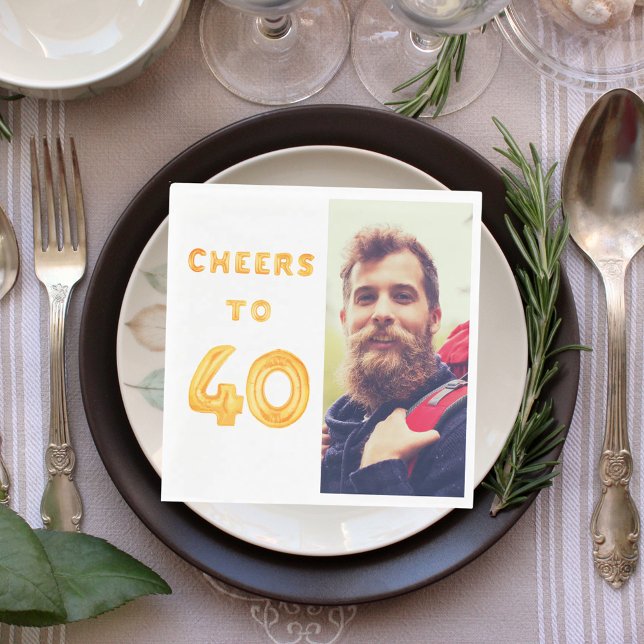 40th birthday photo gold balloons cheers luncheon serviette (Von Creator hochgeladen)
