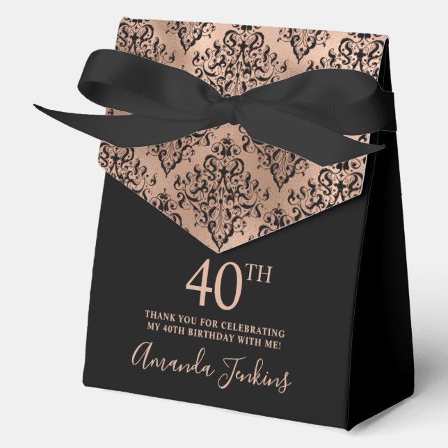 40th Birthday Rose Gold Damask Thank You  Geschenkschachtel (Vorderseite)