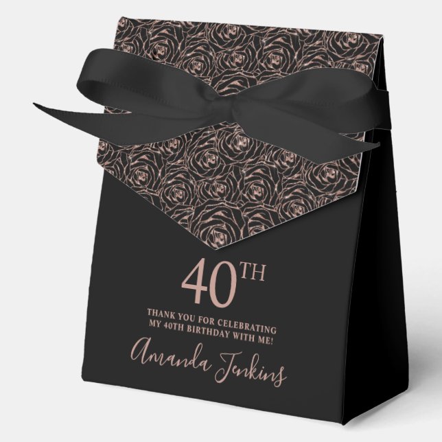 40th Birthday Rose Gold Glitter Roses Thank You  Geschenkschachtel (Vorderseite)
