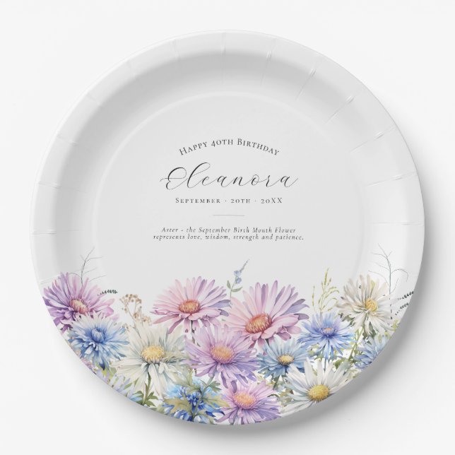 40th Birthday September Birth Flower Pappteller (Vorderseite)