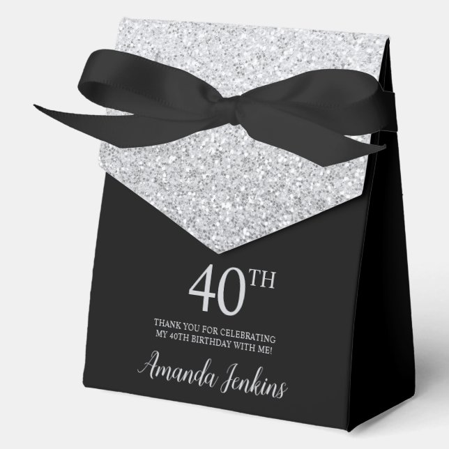40th Birthday Silver Glitter Thank You Geschenkschachtel (Vorderseite)