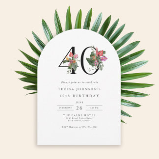 40th Birthday Simple Elegant Tropical Invitation Einladung