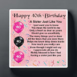 40th  Birthday Sister Poem Plaque Fotoplatte<br><div class="desc">A great personalised gift for a sister on her 40th  Birthday.

This item can be personalised or just purchased as it is</div>
