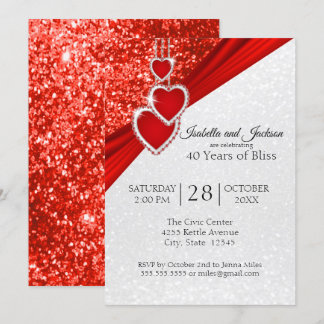 40th Bright Red Glitzer Anniversary Design  Einladung