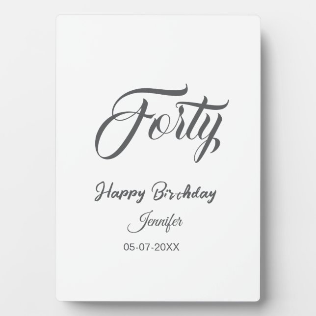 40th forty letterbirthday add name date year gray  fotoplatte (Vorderseite)