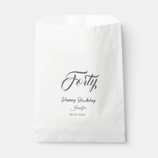 40th forty letterbirthday add name date year gray  geschenktütchen (Vorderseite)