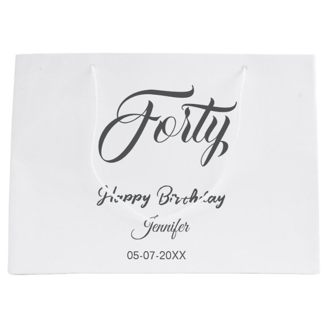 40th forty letterbirthday add name date year gray  große geschenktüte (Vorderseite)