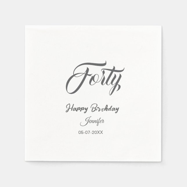 40th forty letterbirthday add name date year gray  serviette (Vorderseite)