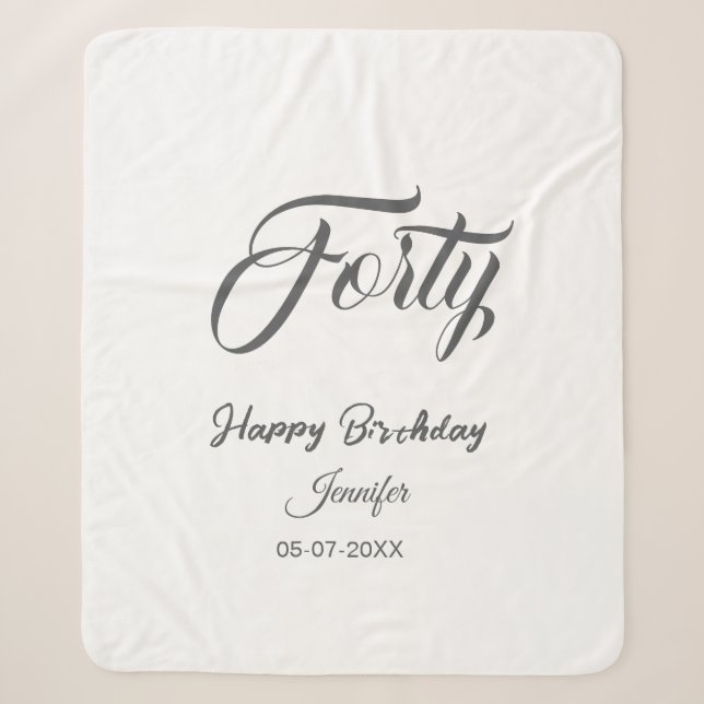 40th forty letterbirthday add name date year gray  sherpadecke (Vorderseite)