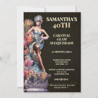 40th Masquerade Birthday Invitation Black Gold Einladung