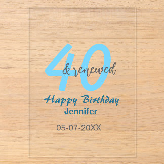 40th & renewed birthday name date blue bold number acryleinladungen