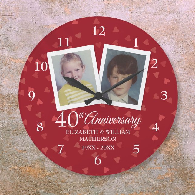 40th Ruby Wedding Anniversary Childhood Photos Große Wanduhr (40th Ruby Wedding Anniversary Childhood Photos Large Clock)