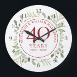 40th Ruby Wedding Anniversary Watercolor Leaves  Große Wanduhr<br><div class="desc">Featuring delicate soft watercolor leaves,  this chic botanical 40th wedding anniversary design can be personalised with your special anniversary information in elegant ruby red text. Designed by Thisisnotme©</div>