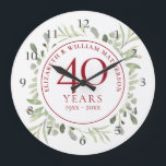 40th Ruby Wedding Anniversary Watercolor Leaves  Große Wanduhr<br><div class="desc">Featuring delicate soft watercolor leaves,  this chic botanical 40th wedding anniversary design can be personalised with your special anniversary information in elegant ruby red text. Designed by Thisisnotme©</div>