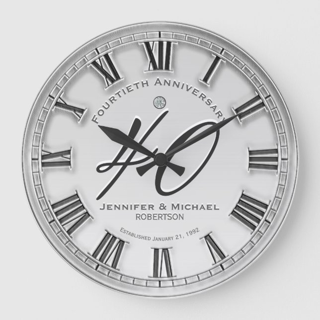 40th Silver Wedding Anniversary Large Clock Große Wanduhr (Vorderseite)