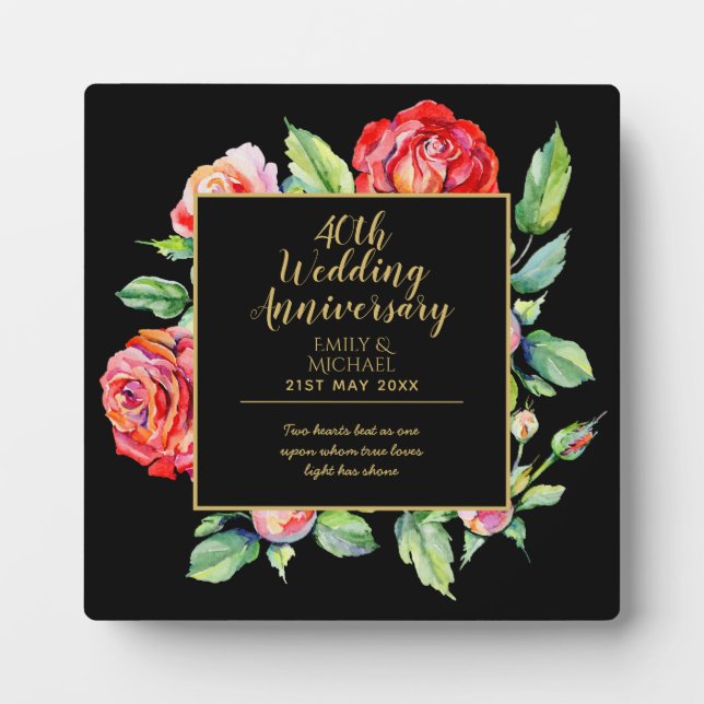 40th Wedding Anniversary Gift - Ruby Red Roses Fotoplatte (Vorderseite)
