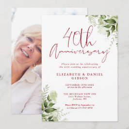 40th Wedding Anniversary Greenery Floral Photo Einladung