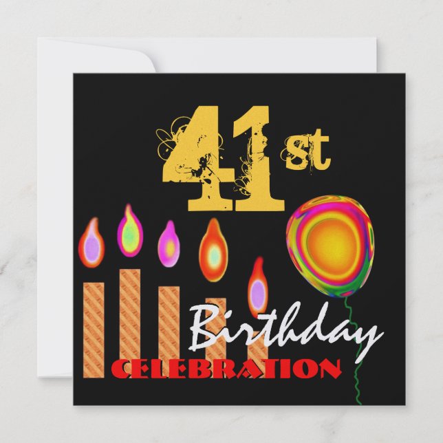 41. Birthday Gold Candles und Balloon Metallic Einladung (Vorderseite)