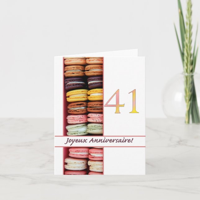 41. Französisch Geburtstag Macaron-Joyeux Annivers Karte (Vorderseite)