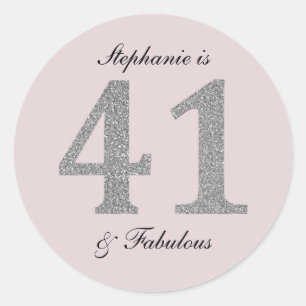 41. Geburtstag Blush Pink Silver Gray Glitzer Runder Aufkleber