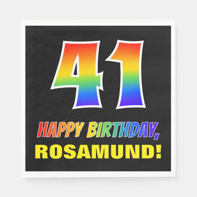 41. Geburtstag: Bold, Fun, Simple, Rainbow 41 Serviette (Vorderseite)