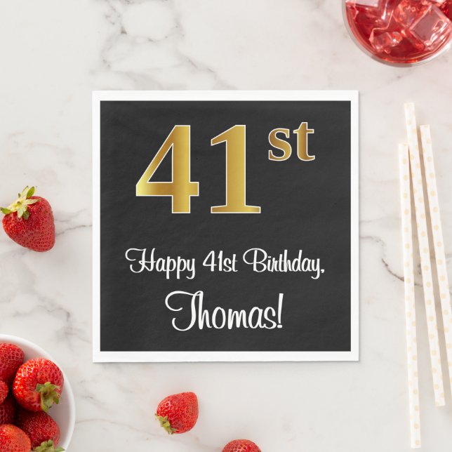 41. Geburtstag ~ Elegante Luxuriöse Imitate Gold L Serviette (Beispiel)