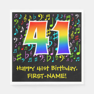 41. Geburtstag - Farbige Musiksymbole, Regenbogen  Serviette