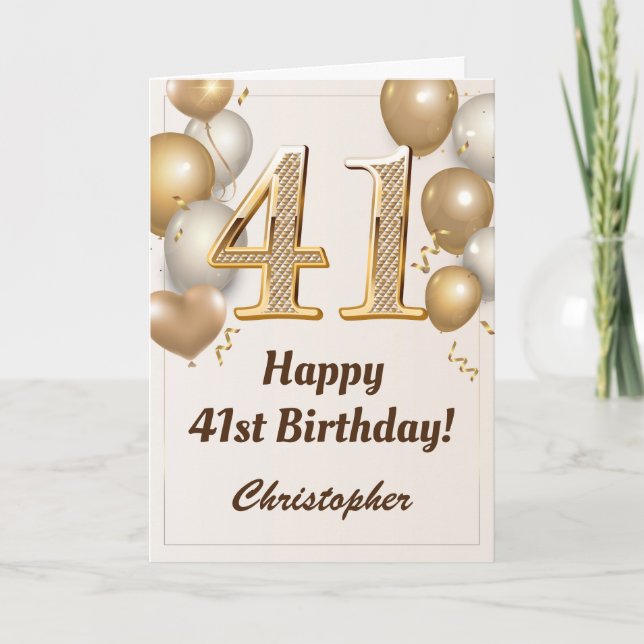 41. Geburtstag Gold Ballons und Confetti Geburtsta Karte (Vorderseite)