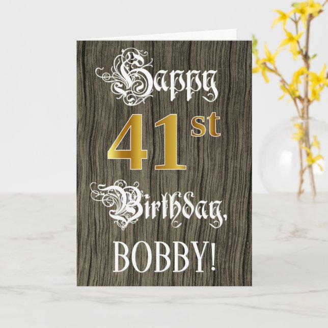 41. Geburtstag: Imitate Gold Look + Imitate Holzmu Karte (Gelbe Blume)