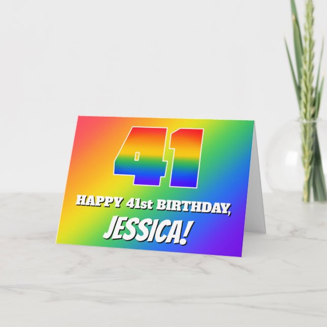 41. Geburtstag: mehrfarbiges Regenbogenmuster # 41 Karte (Vorderseite)