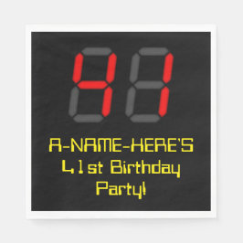 41. Geburtstag: Red Digital Clock Style "41" + Nam Serviette