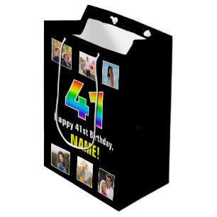 41. Geburtstag: Regenbogen "41", kundenspezifische Mittlere Geschenktüte