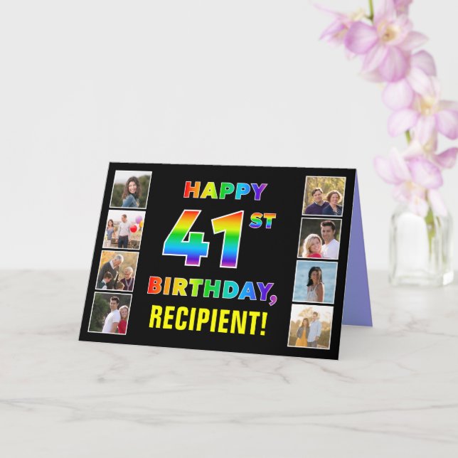 41. Geburtstag: Regenbogentext, benutzerdefinierte Karte (Orchidee)